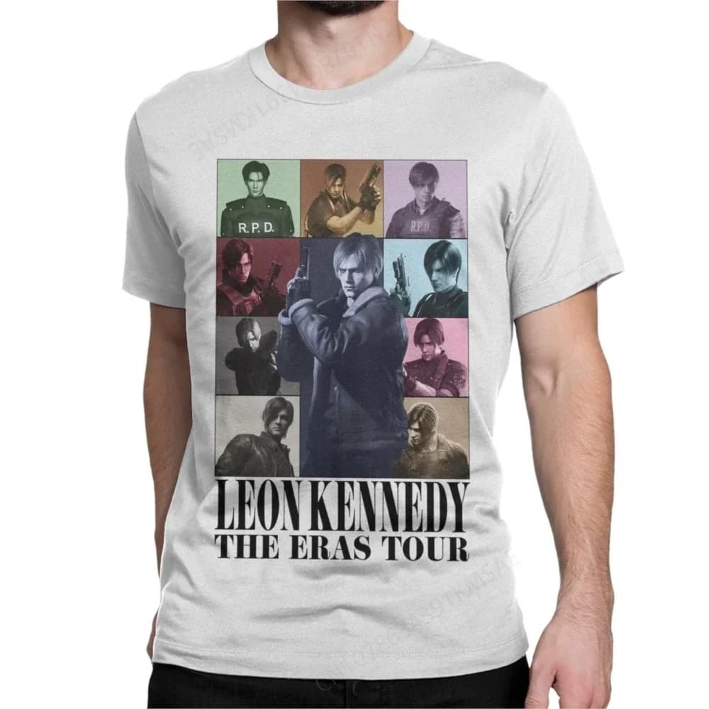 Leon S. Kennedy The Eras Tour T Shirt for Men Pure Cotton Awesome T-Shirts Crew Neck Tees Short Sleeve Clothing Plus Size