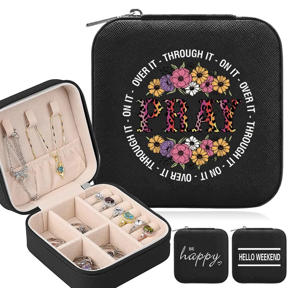Mini Jewelry Organizer Travel Jewelry Zipper Case Text Series Earrings Necklace Ring Display Boxes Portable Jewelry Box