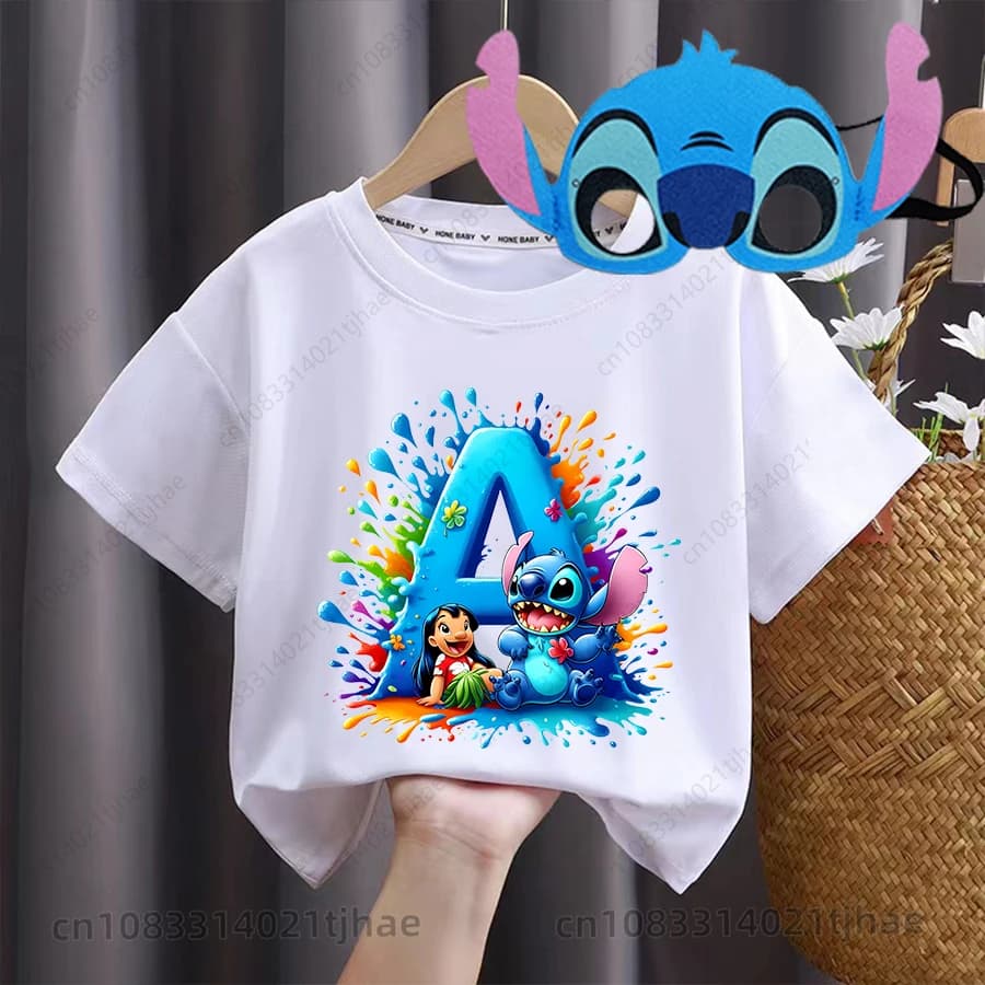 Lilo Stitch Letters Kids Tshirts for Baby ABC Birthday Party T-Shirt for Boys T shirts Girl Partys Tees Children Tops