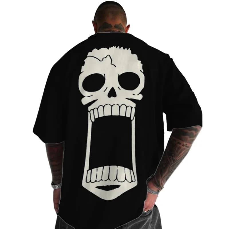 Summer Hip Hop Style Skulls Pattern T-shirt For Men Round Neck Short Sleeve Loose Tops Breathable Comfortable Oversized Clothing