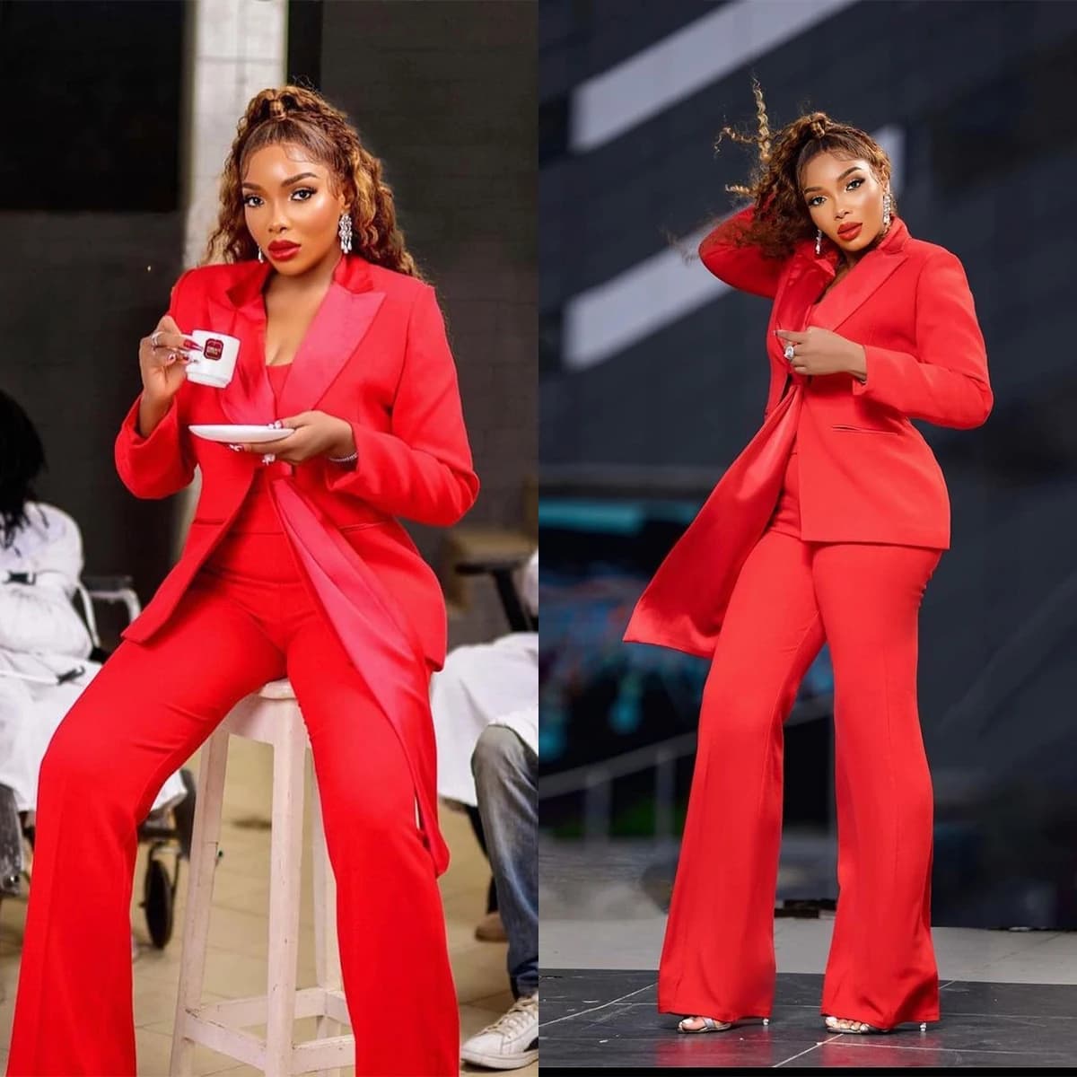 Classic Women Pants Suits 2 Pcs Plus Size Wraps Red Blazer Jacket Suits Wedding Guest Formal Wear Custom Made