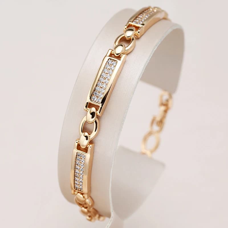 Kinel Fashion 585 Rose Gold Square Link Bracelet For Women Luxury Natural Zircon Fine Daily Bracelets Ethnic Wedding Jewelry