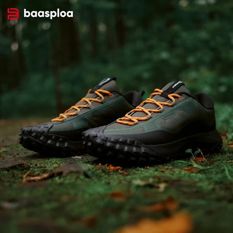 Baasploa Men Hiking Shoes Casual Lightweight Lace-Up Walking Shoes Male Outdoor Waterproof Camping Resistant Non Slip Sneakers