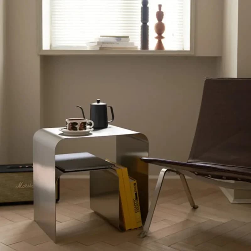 Antique Minimalist Stainless Steel Bedside Table Side Table Integrally Molded Storage Cabinet Coffee Desks Vintage Bauhaus