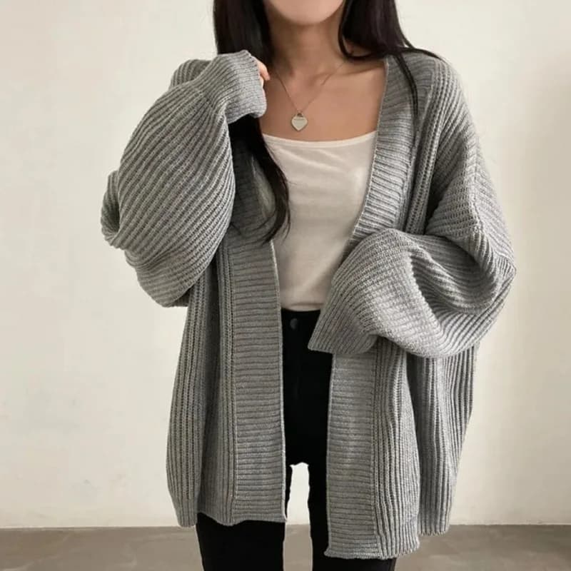 Korean Style Fashionable Loose Casual Lazy Versatile Mid to Long Sweater for Women in Autumn and Winter Simple Cardigan Gold