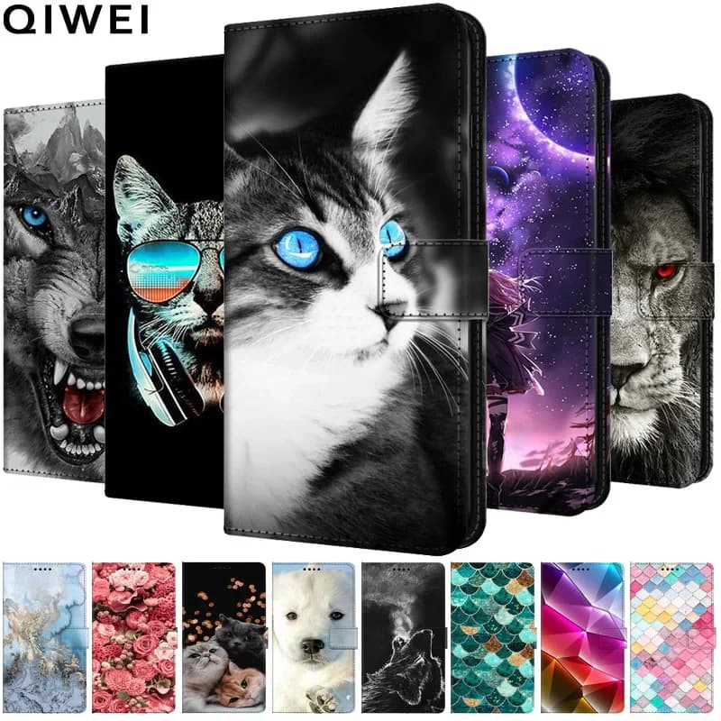Leather Flip Case For One plus Nord CE 2 5G 2022 Wallet Phone Cases for Oneplus Nord 2 5G N10 N100 N200 Book Funda Cat Wolf Bags