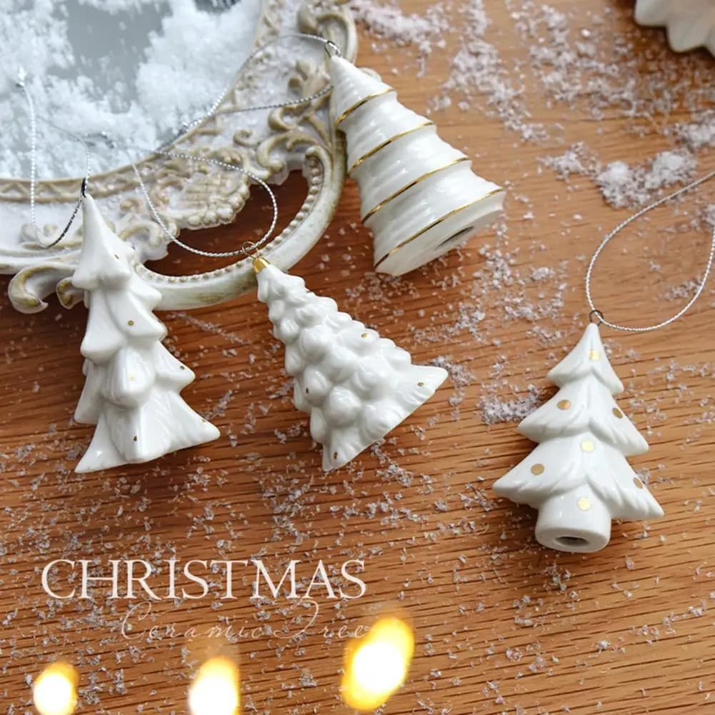 Ceramic Mini Christmas Tree Pendant Xmas Tree Hanging Ornaments Nostalgic Mini Ceramic Christmas Trees Home Decoration