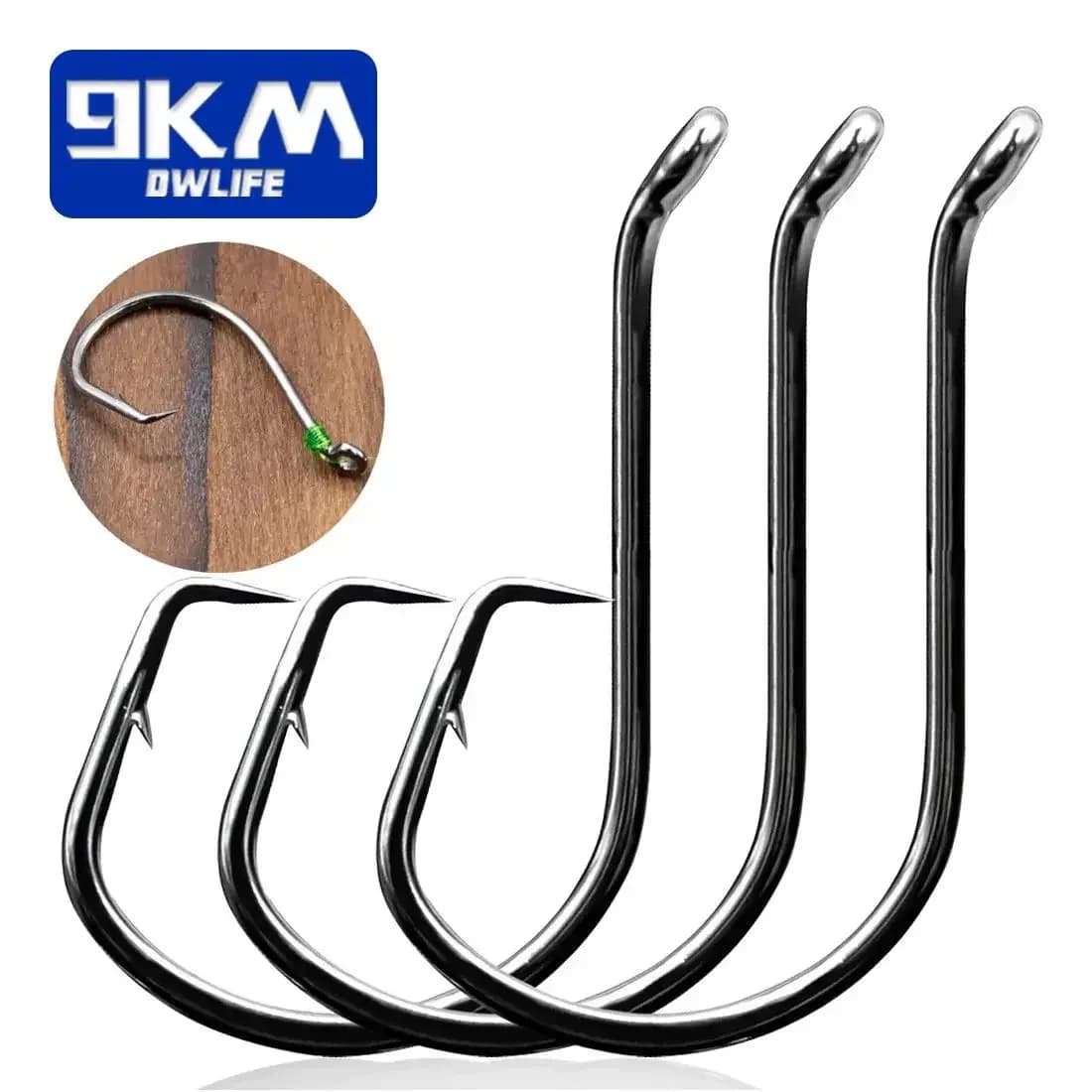 9KM Circle Fishing Hooks 25~50Pcs Offset Carp Fishing Live Bait Barbed Hooks Catfish Bass Octopus Fishing Hooks Tackle Saltwater