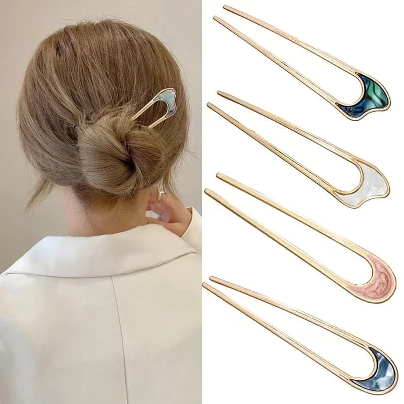 Vintage Metal U Shaped Hairpin Hair Stick Fork French Updo Chignon Bobby Pin for DIY Women Girls Buns Hairstyle Hair Accessories