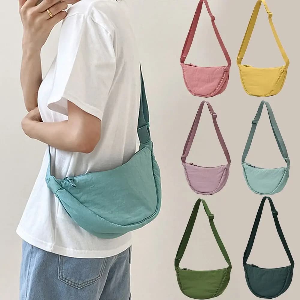 Women Nylon Shoulder Bags Exquisite Solid Color Crossbody Bag Casual Sports Style Underarm Bags