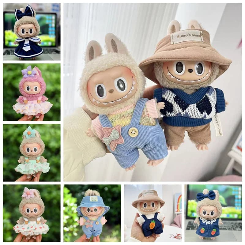17cm Cute Mini Plush Doll'S Clothes Outfit Accessories For Korea Kpop Exo Labubu Idol Dolls Sweater Hoodie Clothing DIY Kid Gift