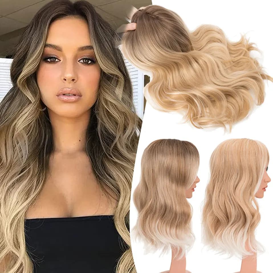 Snoilite Synthetic Long Wavy Curl Toppers Hair Pieces for Women with Thinning Hair Clip in Hair Extensions