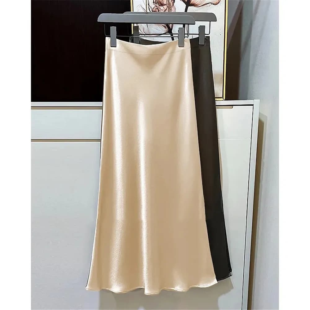 Y2k 2024 Black Satin Skirt Women High Waist Elegant Long Skirts Street Fashion Summer Midi Skirt Office Slim Sexy Vintage Skirts