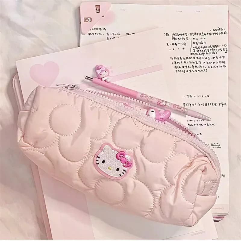 Sanrio Kt Cat Pencil Pouch Large Capacity Pen Case Cute Hello Kitty Cosmetic Bag Girls Student Supplies Stationery Gifts