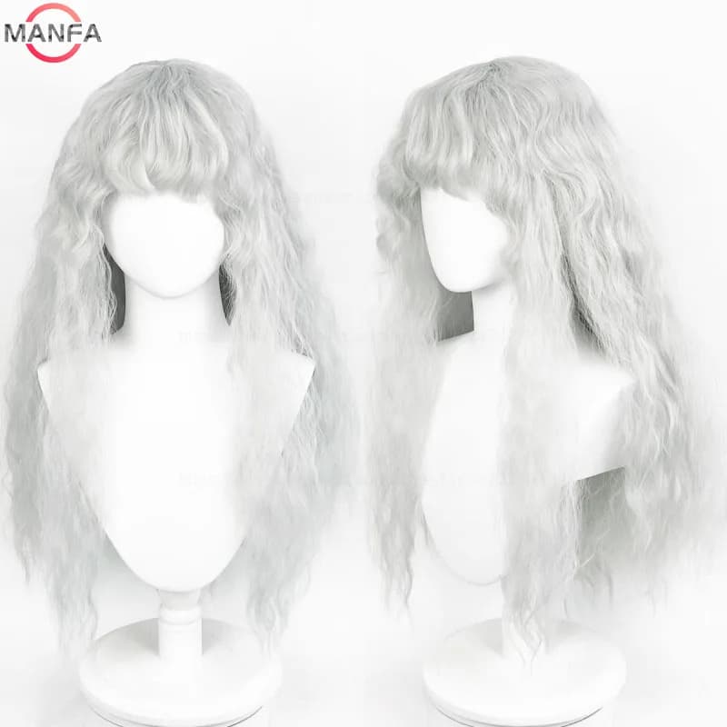 Griffith Cosplay Wig Light Grey Curly Wavy  Long Heat Resistant Synthetic Hair Wigs + Wig Cap