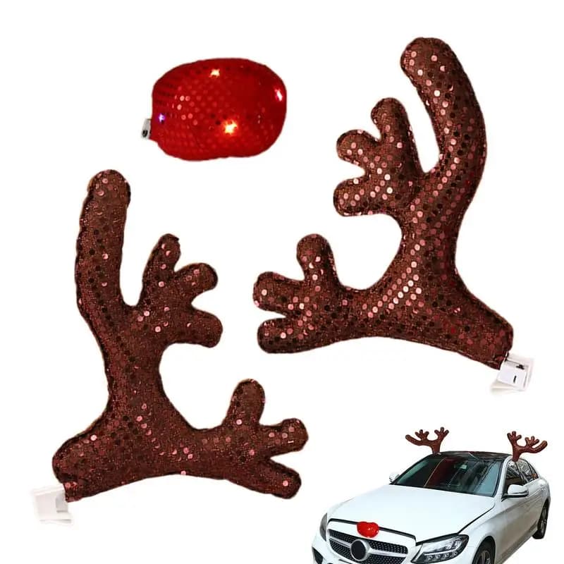 Light Up Reindeer Antlers For Cars LED Sequins Car Decorations Holiday Automotive Decor Car Costume Accessories For Trucks Cars
