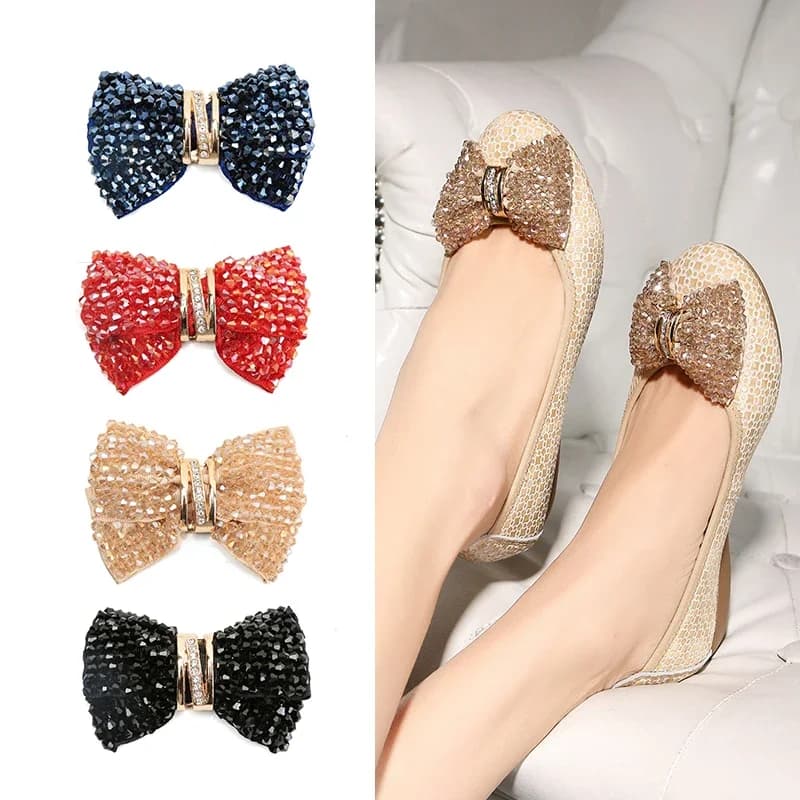 Shoe Decorations Rhinestone Shoes Flower Toe Uppers with Drill Bow Women's Shoes DIY Handmade Self-adhesive Button Decoration