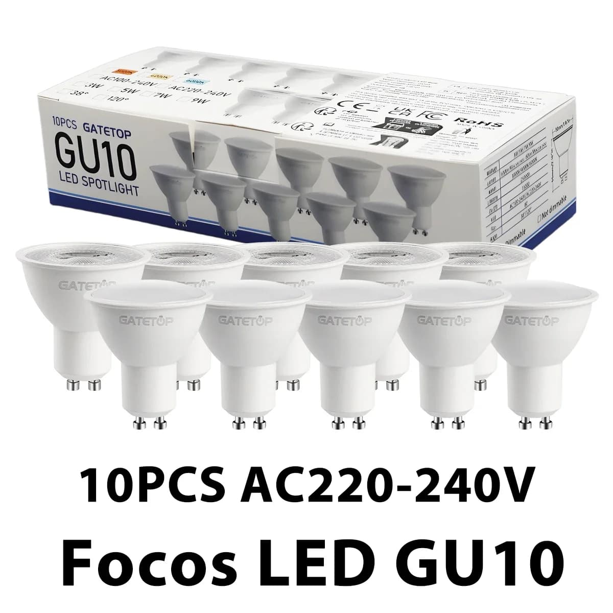 10 Pack Focos Gu10 SpotlightLampara 220V Lled Bulb  Wholesale 9W White Warm 3000k 6000K suitable for Home Commercial Buildings