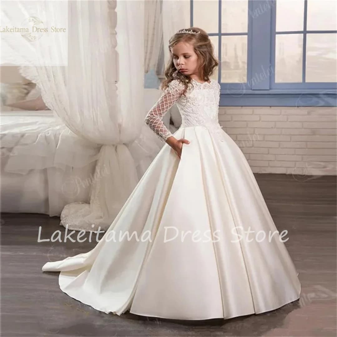 Simple Flower Girl Dresses Organza Cap Sleeves Girls Wedding Dress Kids Satin Sashes Bow Princess Evening Dress