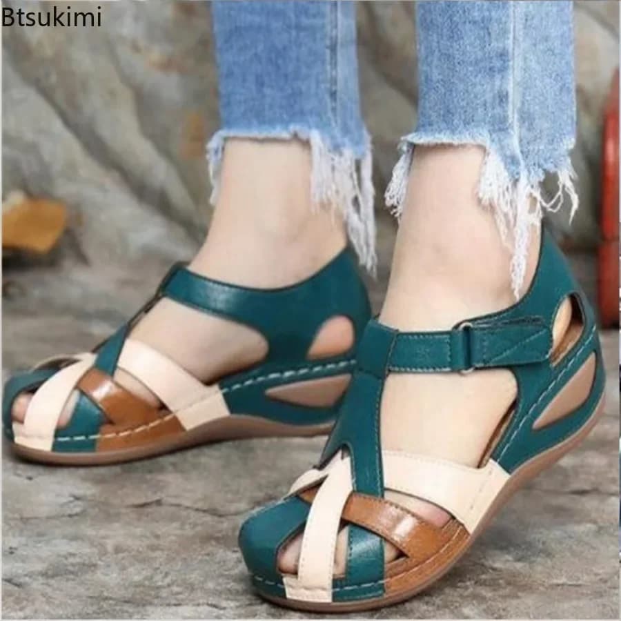 Fashion Women Sandals Summer New Vintage Wedges Heel Flat Sandal Casual Non-Slip Comfortable Lightweight Walking Shoes for Women