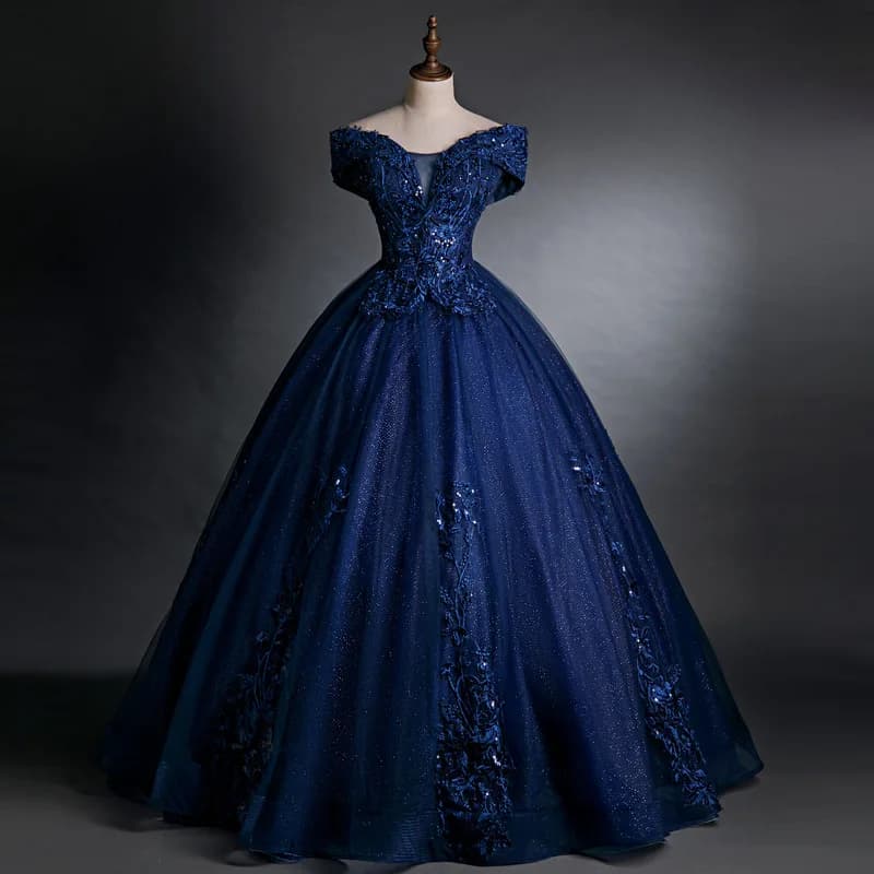 Customized Navy Blue Ball Gown Quinceanera Dresses Appliques Off Shoulder Prom Birthday Party Gowns Formal robes de soirée