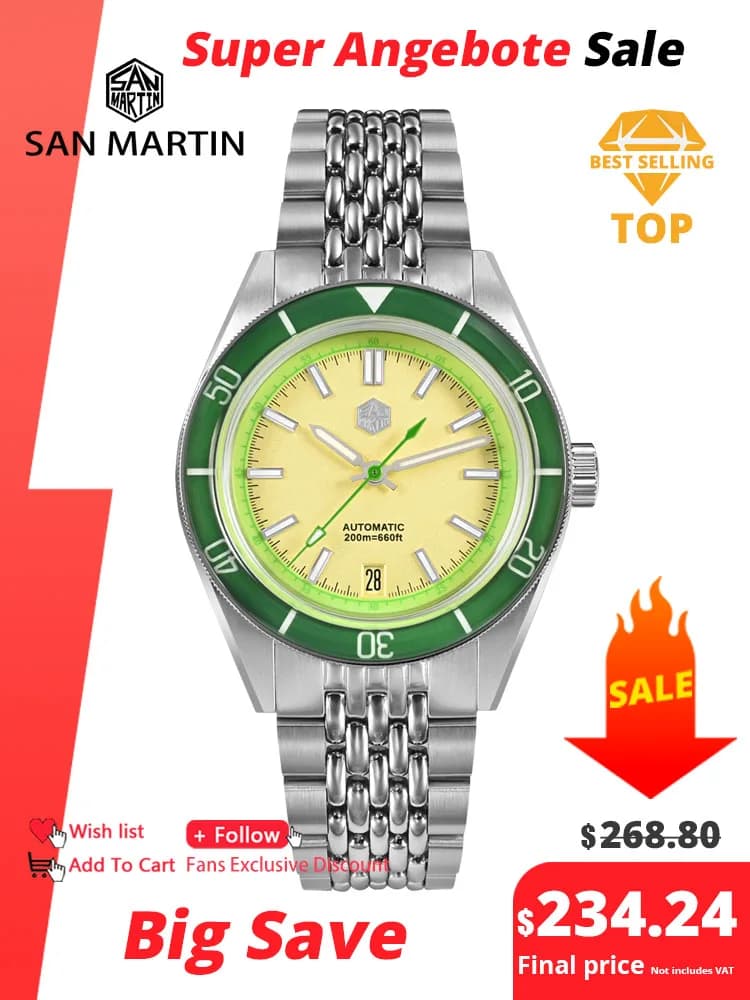 San Martin 39.5mm Summer Dive Watch Fashion Fun Fruit Series Men Sports Watches NH35 Automatic Mechanical 20 ATM SN0116 Reloj