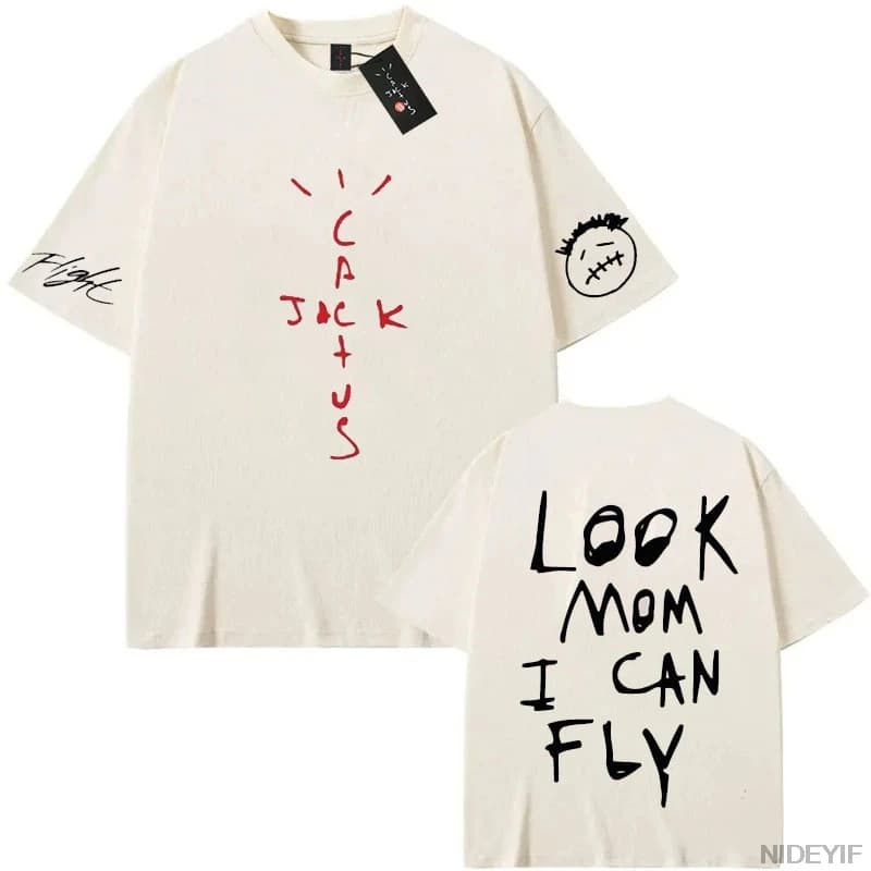 100% Cotton T Shirt Men Women Fashion Hip Hop T Shirts cactus jack Loose Short Sleeve Fans Gift Tops men look mom i can fly K37