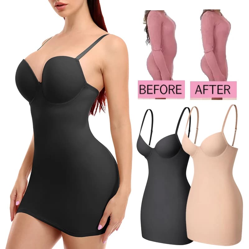 Women Full Slip Shapewear Dress Bodysuit Lingerie Waist Trainer Corsets Body Shaper with Built-in Bra Tops Smooth Seamless Fajas