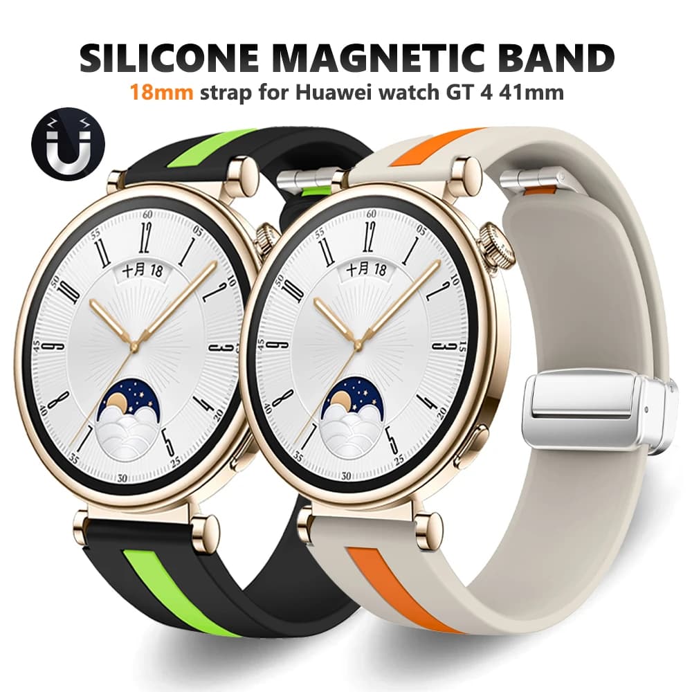 Magnetic Silicone Band 18mm Strap for Huawei Watch GT4 41mm Rubber Loop for huawei gt 4 41 Sports Folding Magnet Buckle Bracelet