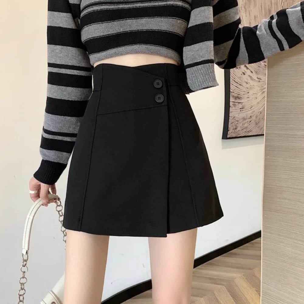 Simple Mini Summer A-line Skirt Shorts Loose Buttons Women's Solid Hot Pants Streetwear Trousers All-match 2 in 1 Skirt Shorts