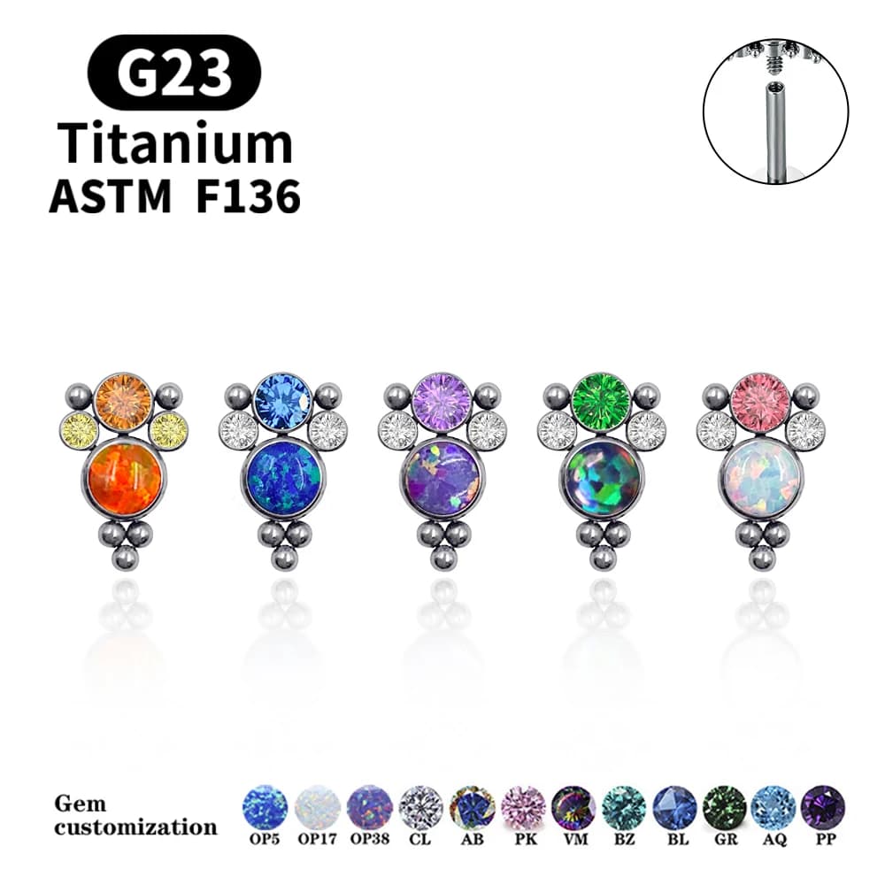 2021 Gorgeous Opal Earrings G23 F136 Titanium Labret Lip Stud Earrings  Piercing Fashion Ladies Face Decoration Jewelry