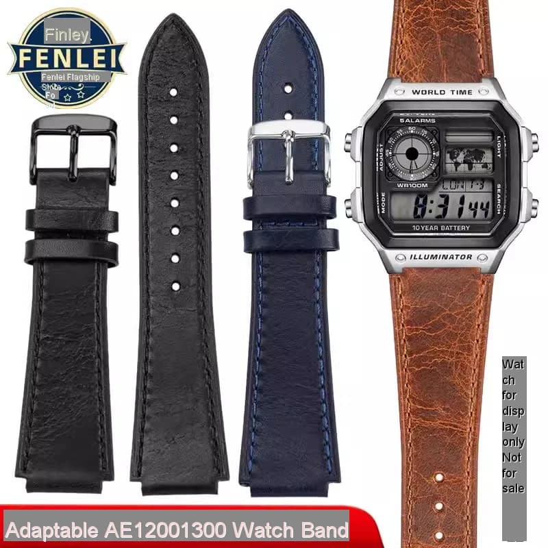 Retro Genuine Leather Watchband For Casio AE1200 AE1300 A158W/A168 W-216H Vintage Watch Strap convex mouth Men's Bracelet 18MM