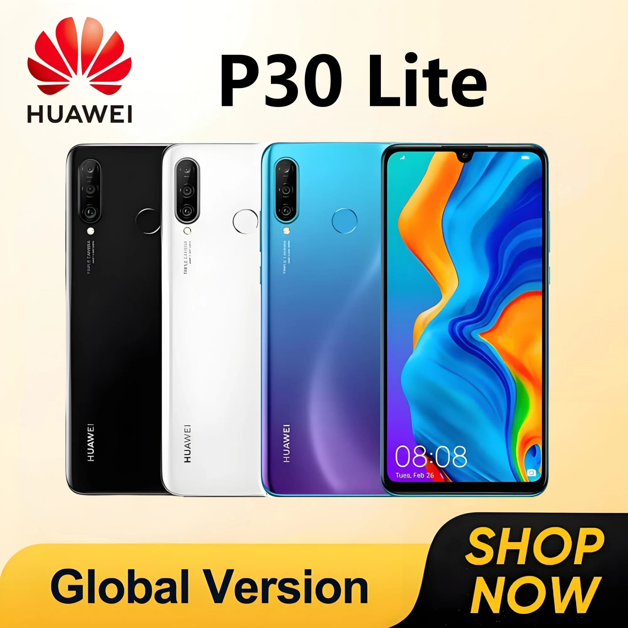 HUAWEI P30 Lite Global Smartphone Android 6.15 inch 128GB ROM 4GB RAM 48MP+32MP Cell phone Google Play Unlocked Mobile phones