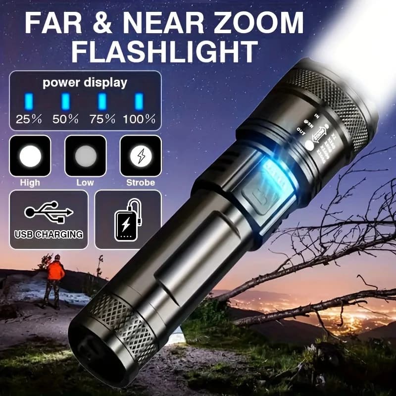 1/2PCS Telescopic Zoom Flashlight High Power Torch Light USB Rechargeable Flashlight Portable Tactical Lantern Outdoor Lights
