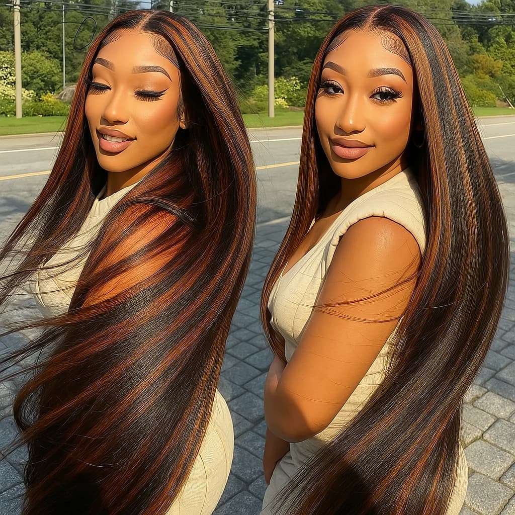 1B/30 Highlight Omber Brown Colored Wigs Human Hair 30 Inch High Density 13x4 Bone Straight Hd Lace Front Wig Human Hair On Sale