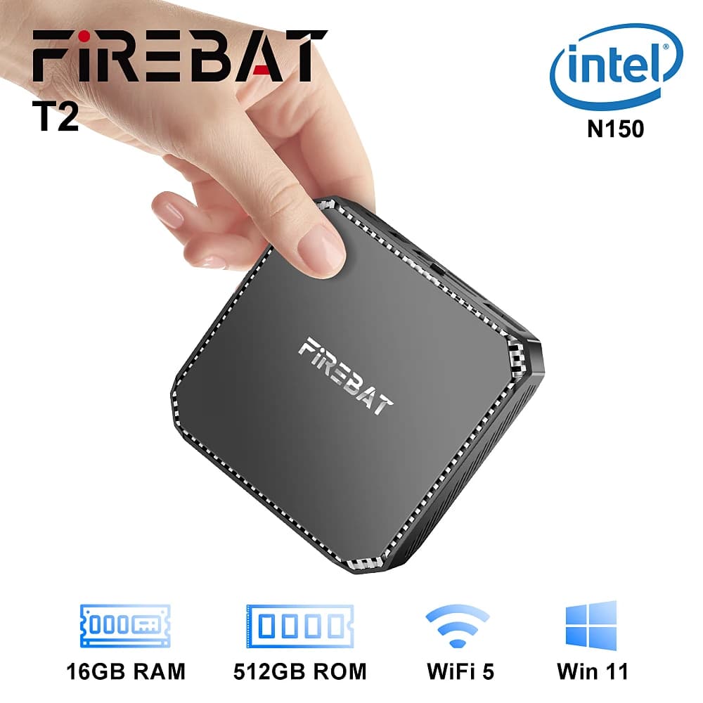 FIREBAT T2 Plus Mini PC Intel Alder Lake N150 Updated Desktop Windows 11 Pro 16GB 256GB 512GB DDR4 WIFI5 BT4.2 Gaming Computer