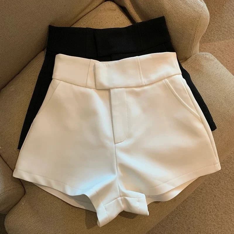 Women Fashion Side Pockets Front Darts Bermuda Shorts Vintage High Waist Zipper Fly Female Short Pants Mujer