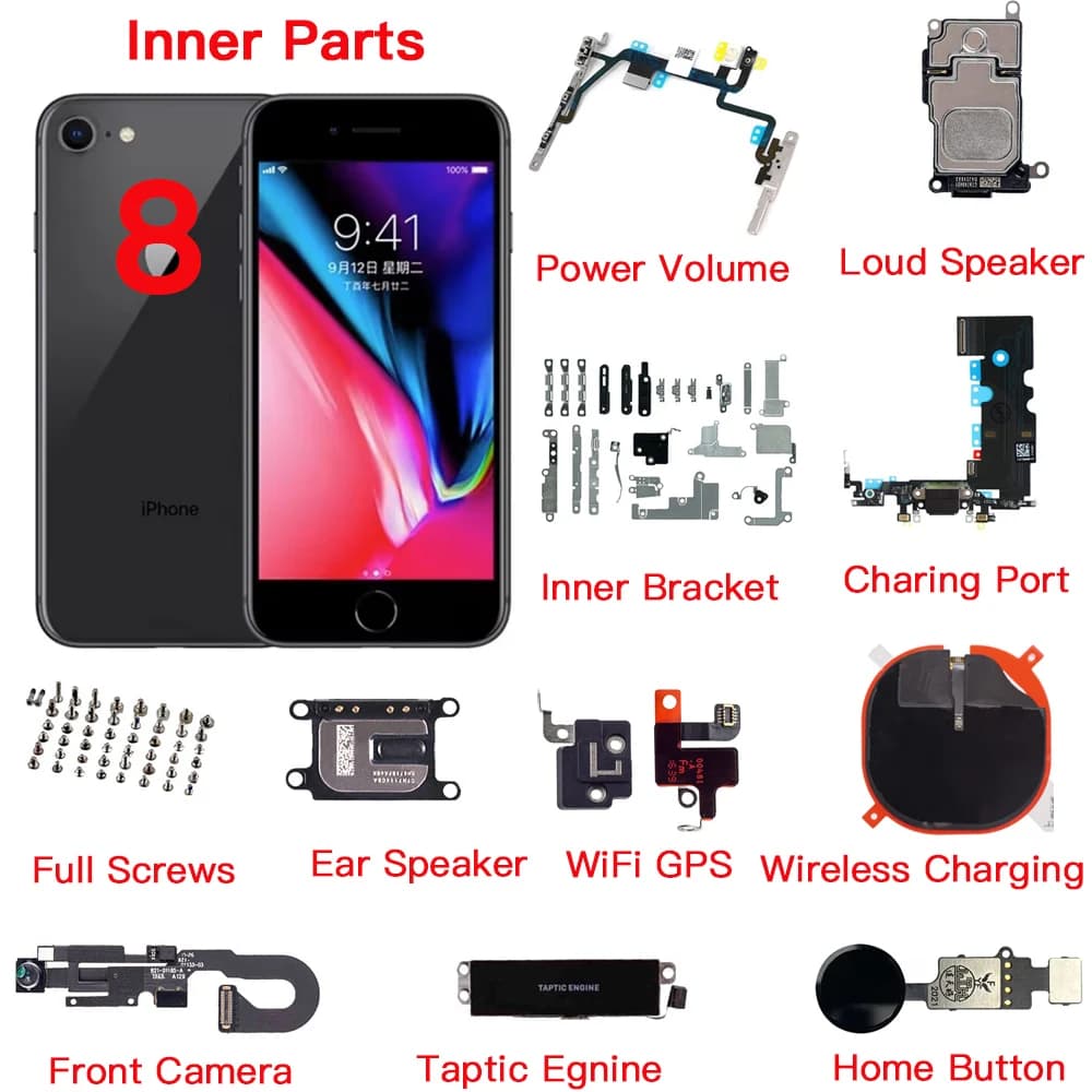 Internal Parts For iPhone 8 Home Button Front Camera Power Volume Charging Flex Cable Ear Loud Speaker All Screws Bracket