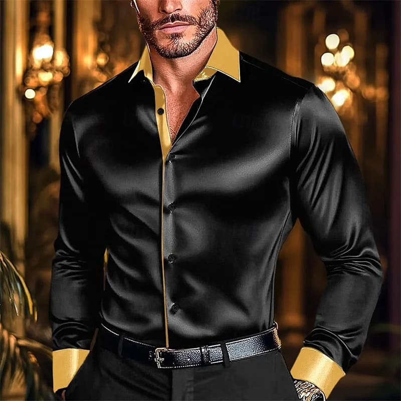 2025 Men's Shirts Casual Shirts Disco Shirts Performance Wedding Black White Burgundy Green Long Sleeves Lapel Clothing XS-6XL