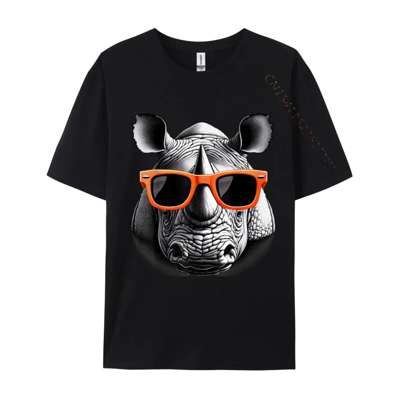 Cool Rhino Wearing Sunglasses Art 2024 New Mens T-Shirt Cotton Design Tops & Tees Leisure Tshirts Top Quality
