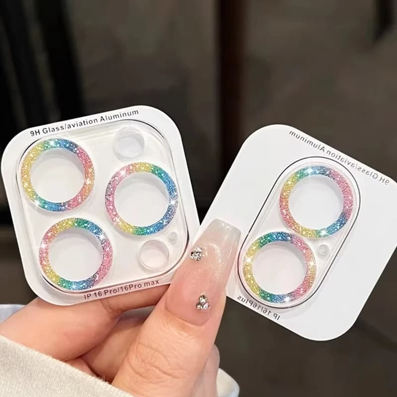Bling Glitter Transparent Tempered Glass Camera Lens Protector For iPhone 16 15 14 11 13 Pro Max 15 Plus 12 Protective Lens Cap