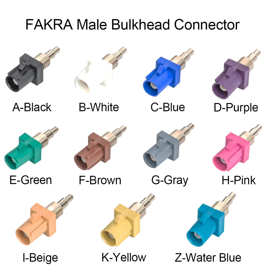 1PC Fakra A/B/C/D/E/F/G/H/I/K/Z Male Plug Connector with Nut Waterproof SMB for RG178 Cable NEW