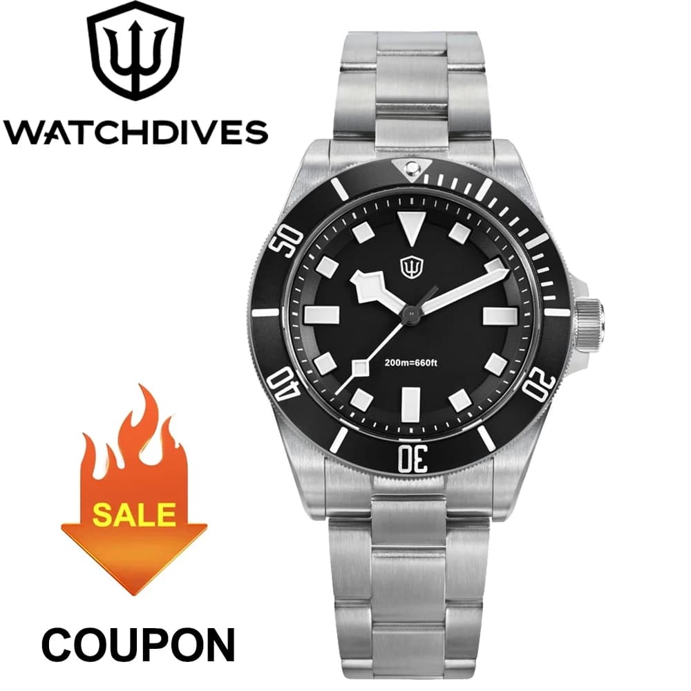 Watchdives WD1969 Pro Stainless Steel Watch VH31 Sweep Seconds Quartz Movement Watches Sapphire 120 Click Waterproof  200m