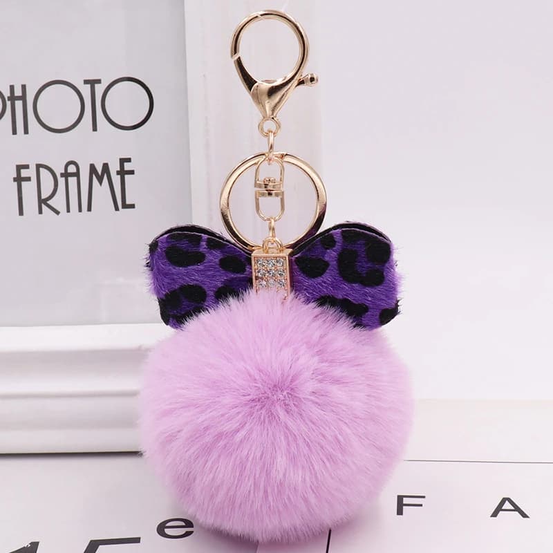 Cute Fluffy Faux Fur Pompoms Keyring Bow Rhinestone Pom Pom Keychain Girls Bags Keychains Women Craft Backpack Decoration Gift