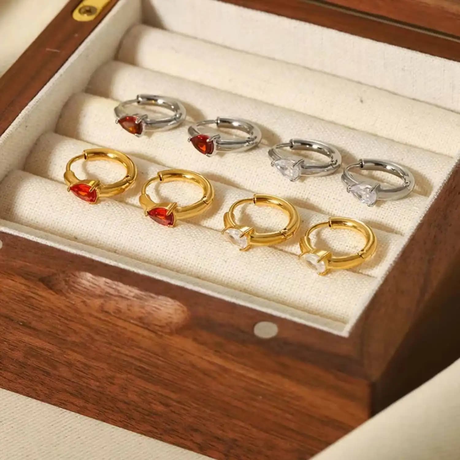 Stainless Steel 18K Gold-Plated Teardrop Candy Color Stone Dangle Earrings Women Bling Jewelry