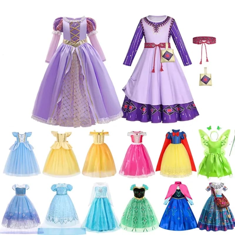 Girls Rapunzel Wish Dress Children Princess Carnival Dress Kids Elsa Anna Belle Mirabel Flower Cosplay Halloween Costume