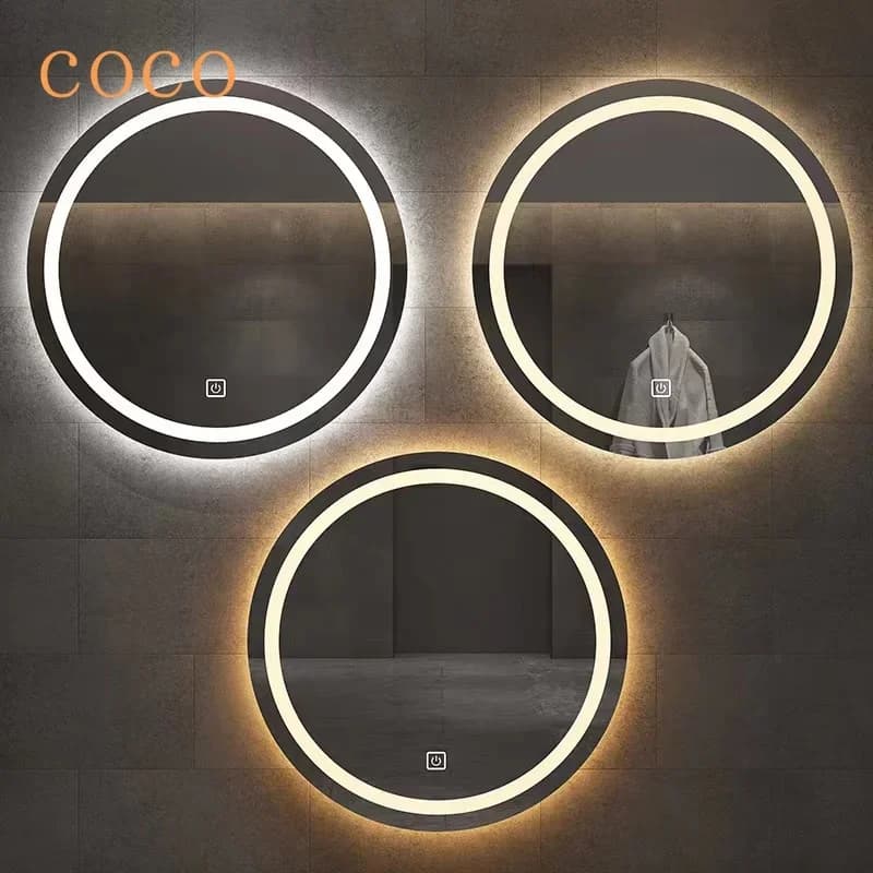 31-inch Round Smart Makeup Mirror, Homestand Oval with Light Backlight Tri-color Touch Fog Removal Wall Hanging Bathroom Mirror