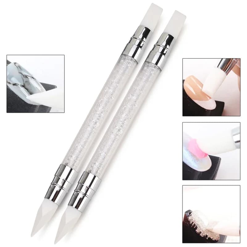 Dual-ended Silicone Sculpture Pen for Nail Art, Easy and Precise Nail Design Tool, 3D Carving Glitter Dotting Brush