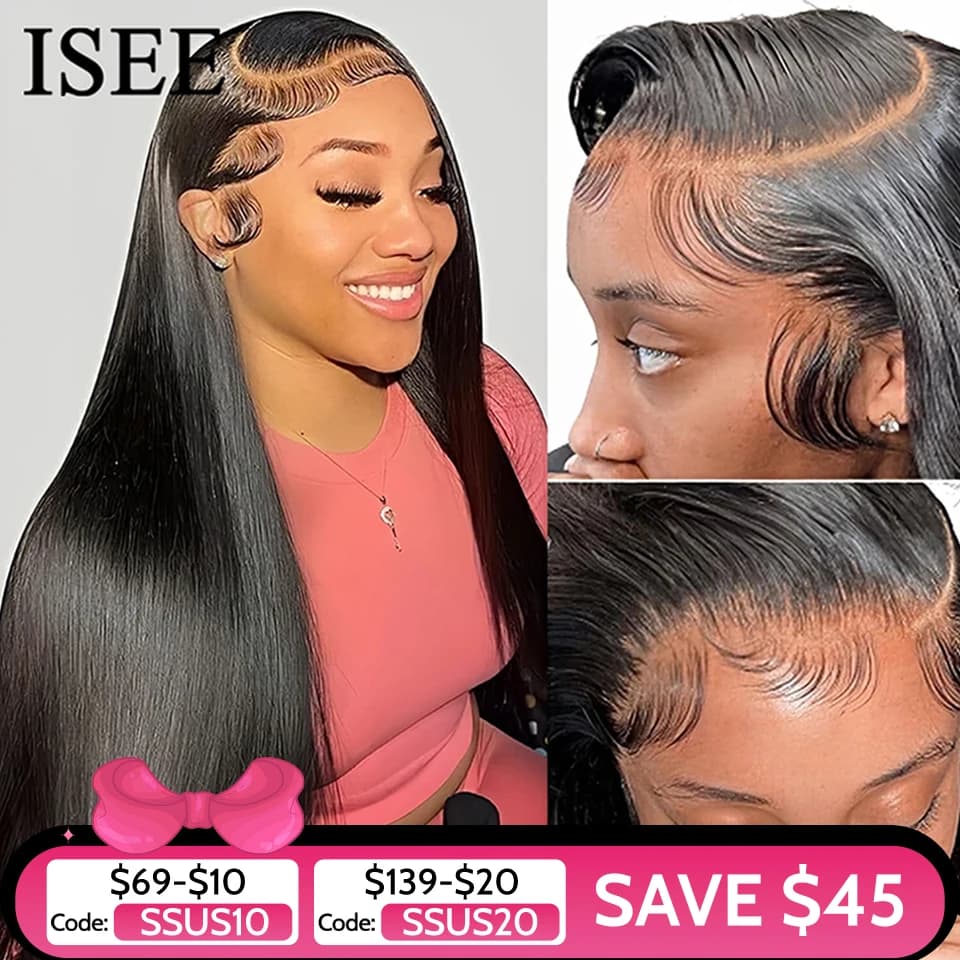 ISEE HAIR Wig Malaysian Straight 13x4 HD Lace Frontal Wig Pre Bleached Knots Wigs For Women 4x4 Lace Wig Human Hair Wigs