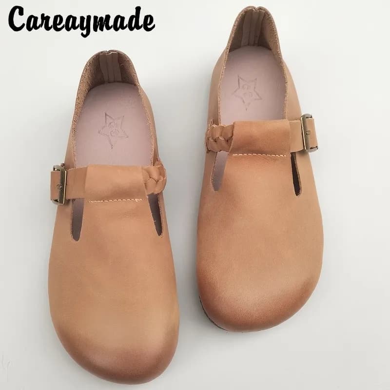 Careaymade-100% Genuine Leather women's shoes pure Handmade soft sole grandma shoes Casual single shoes Driving shoes flats